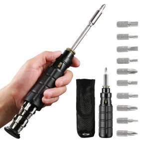 10-in-1 Multi Screwdriver, Multi-Bit Magnetic Ratcheting Screwdriver with Phillips/Slotted/Torx/Hex Bits and 1/4-Inch Nut Driver, All in One Multihead Screwdriver with Belt Pouch