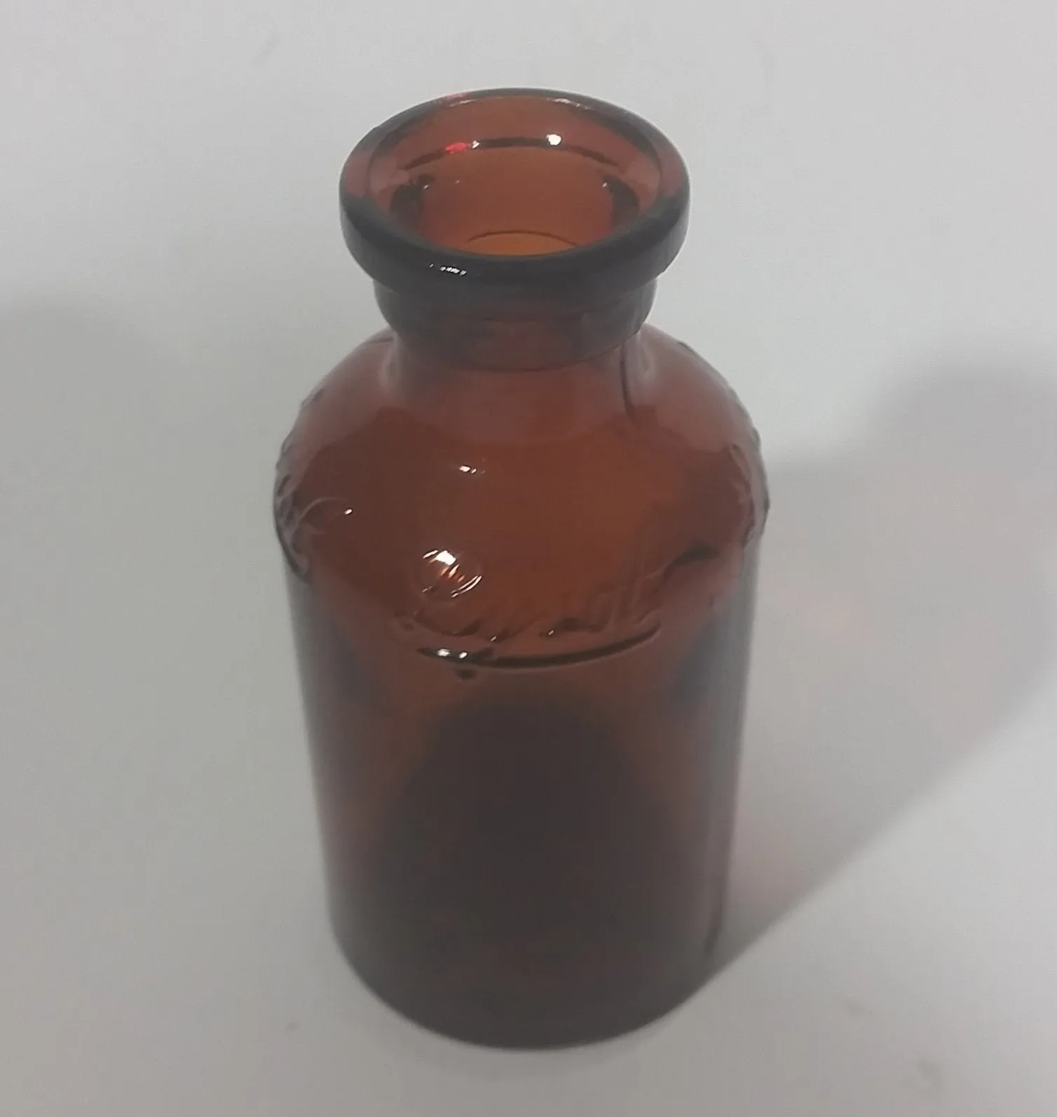 1920s Lysol Disenfectant Embossed Small Amber Glass Bottle - Cork Plug Top