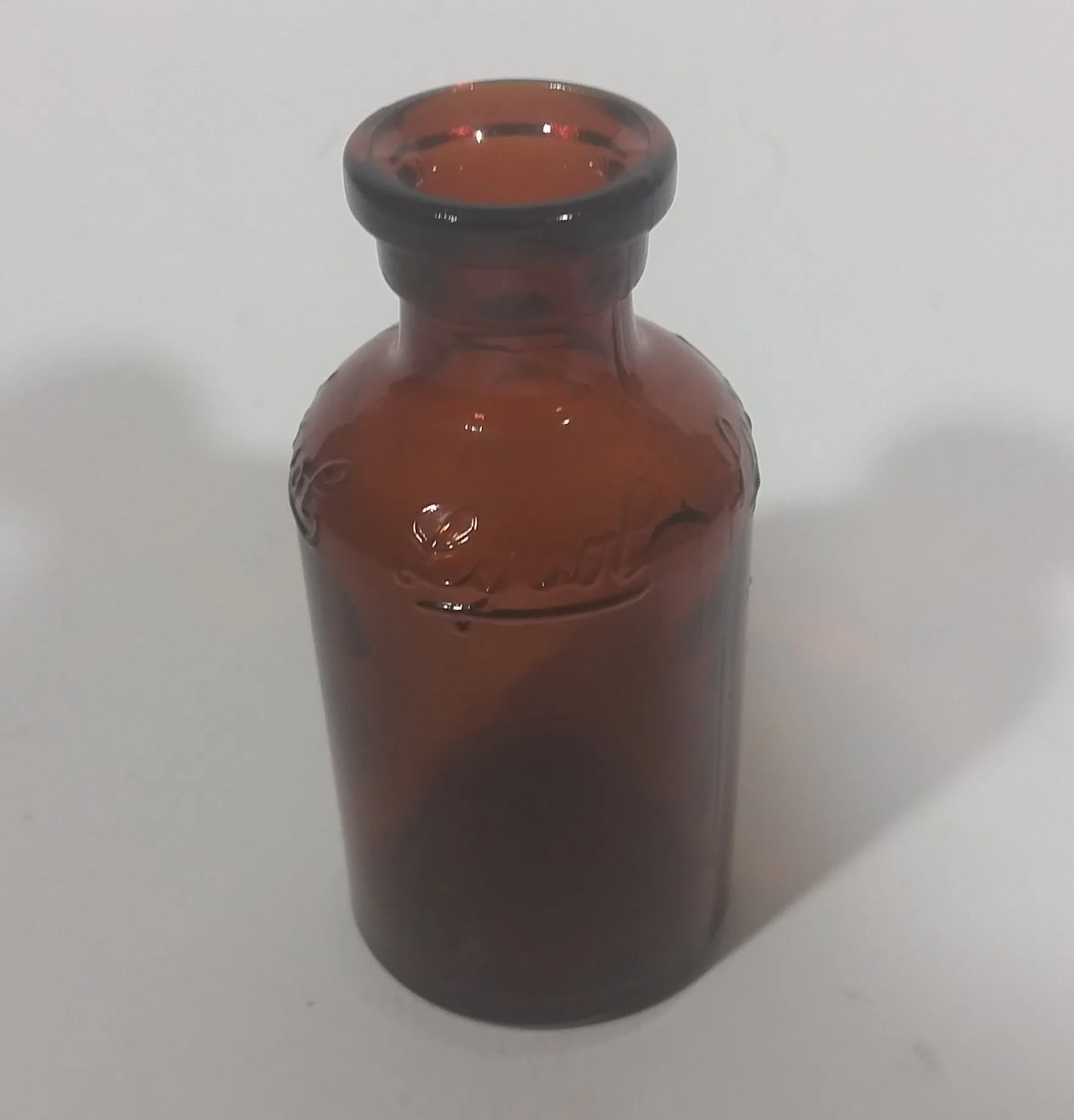 1920s Lysol Disenfectant Embossed Small Amber Glass Bottle - Cork Plug Top