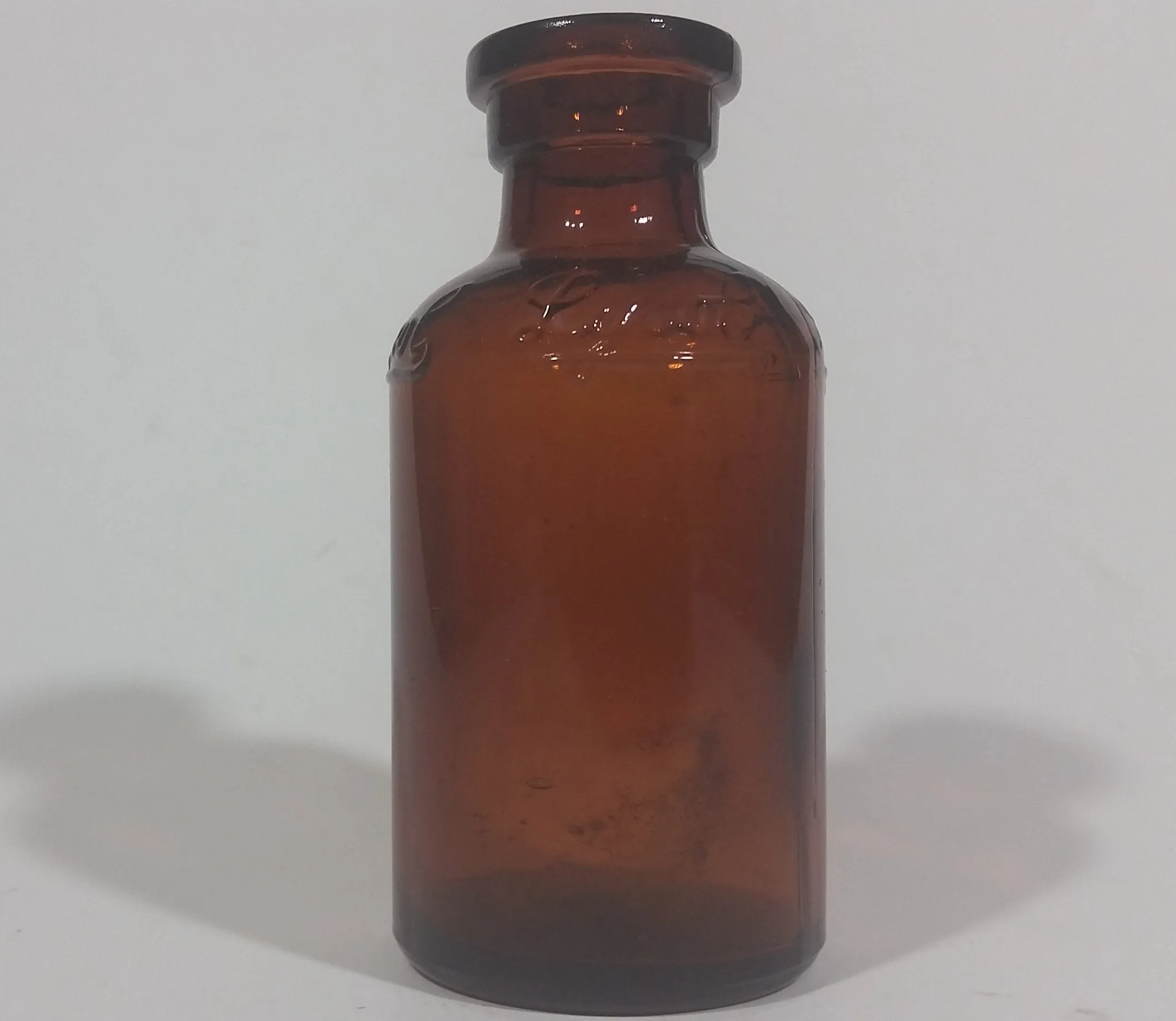 1920s Lysol Disenfectant Embossed Small Amber Glass Bottle - Cork Plug Top