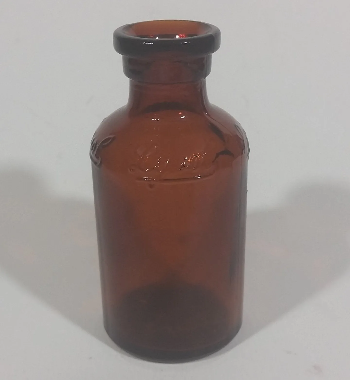 1920s Lysol Disenfectant Embossed Small Amber Glass Bottle - Cork Plug Top