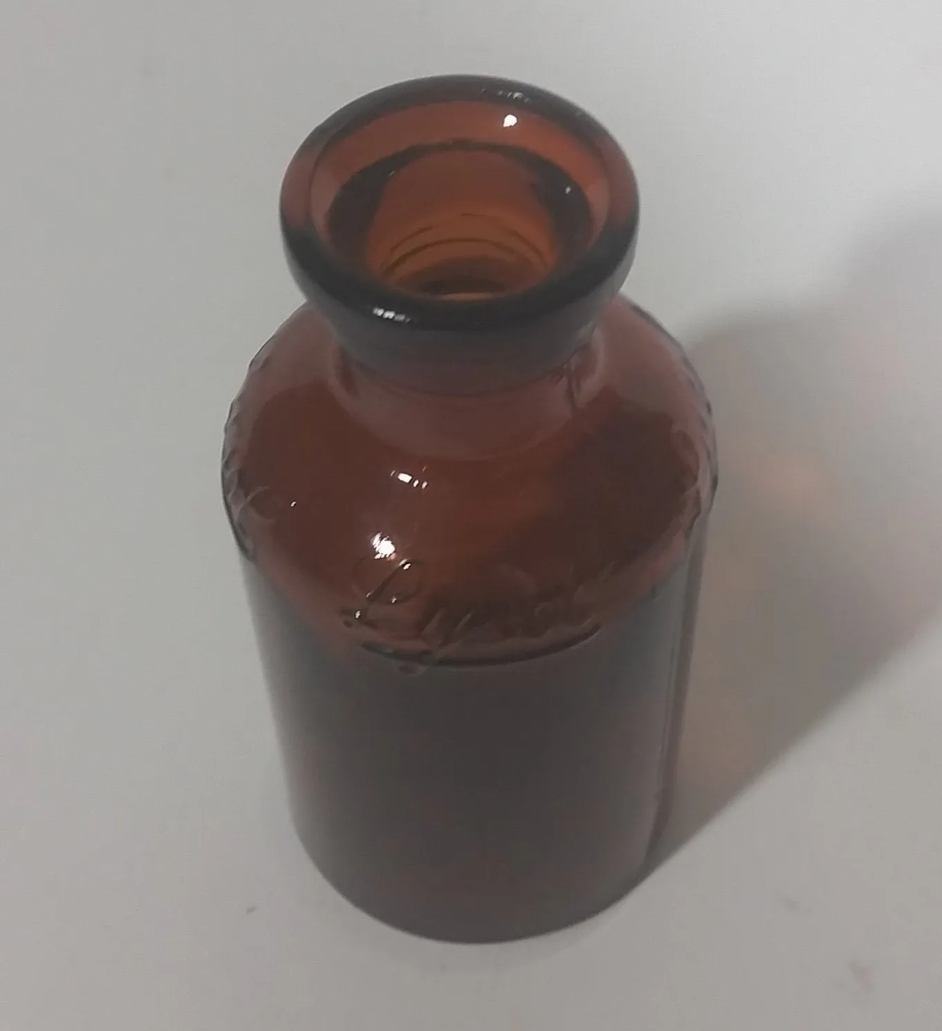 1920s Lysol Disenfectant Embossed Small Amber Glass Bottle - Cork Plug Top