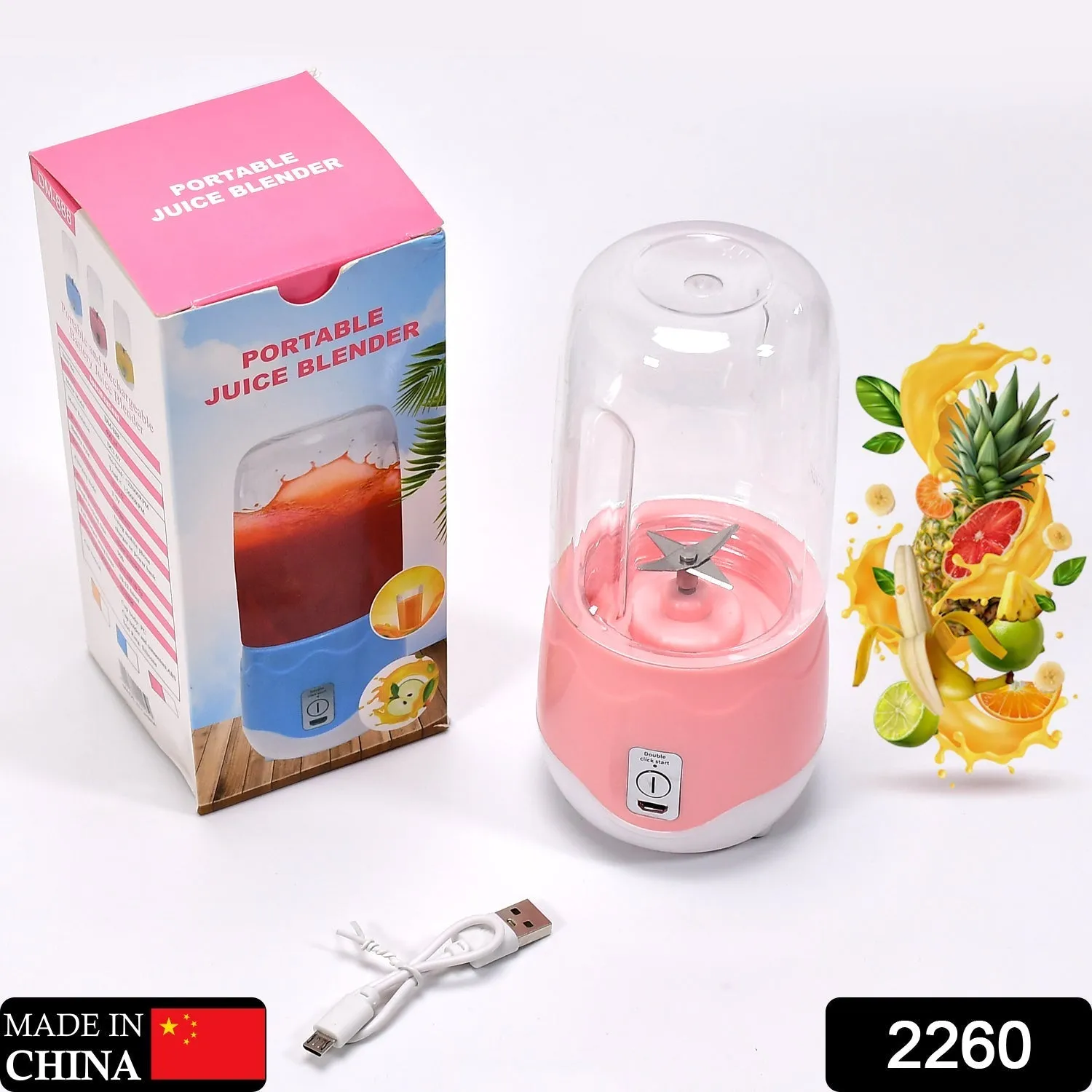 2260 Portable Blender, Personal Blender Juicer Cup, Mini Handheld Blender with 4 Blades, Mixer for Fruit Shakes and Smoothies, Portable Juicer (Multicolor)