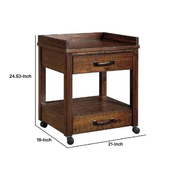 24" 2 Drawers Wooden Printer Stand with Casters, Brown By Casagear Home