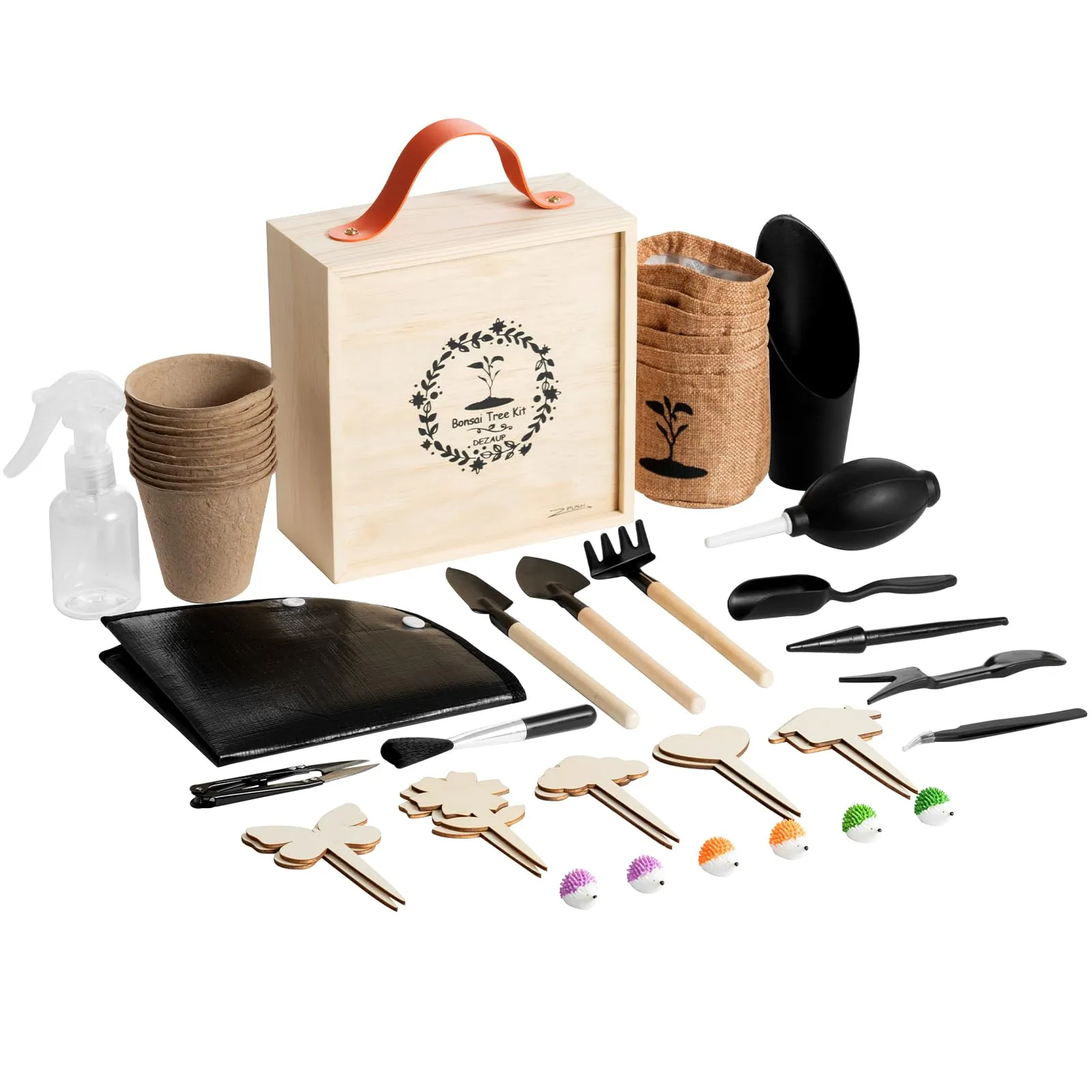 46 Pcs Bonsai Tree Kit - Indoor Starter Kit for Bonsai, Succulent Tools Set with Wooden Box Include Plant Repotting Mat, Leaf Shears,Rake, Long & Wide Spades, Unique Gift for Indoor Gardening