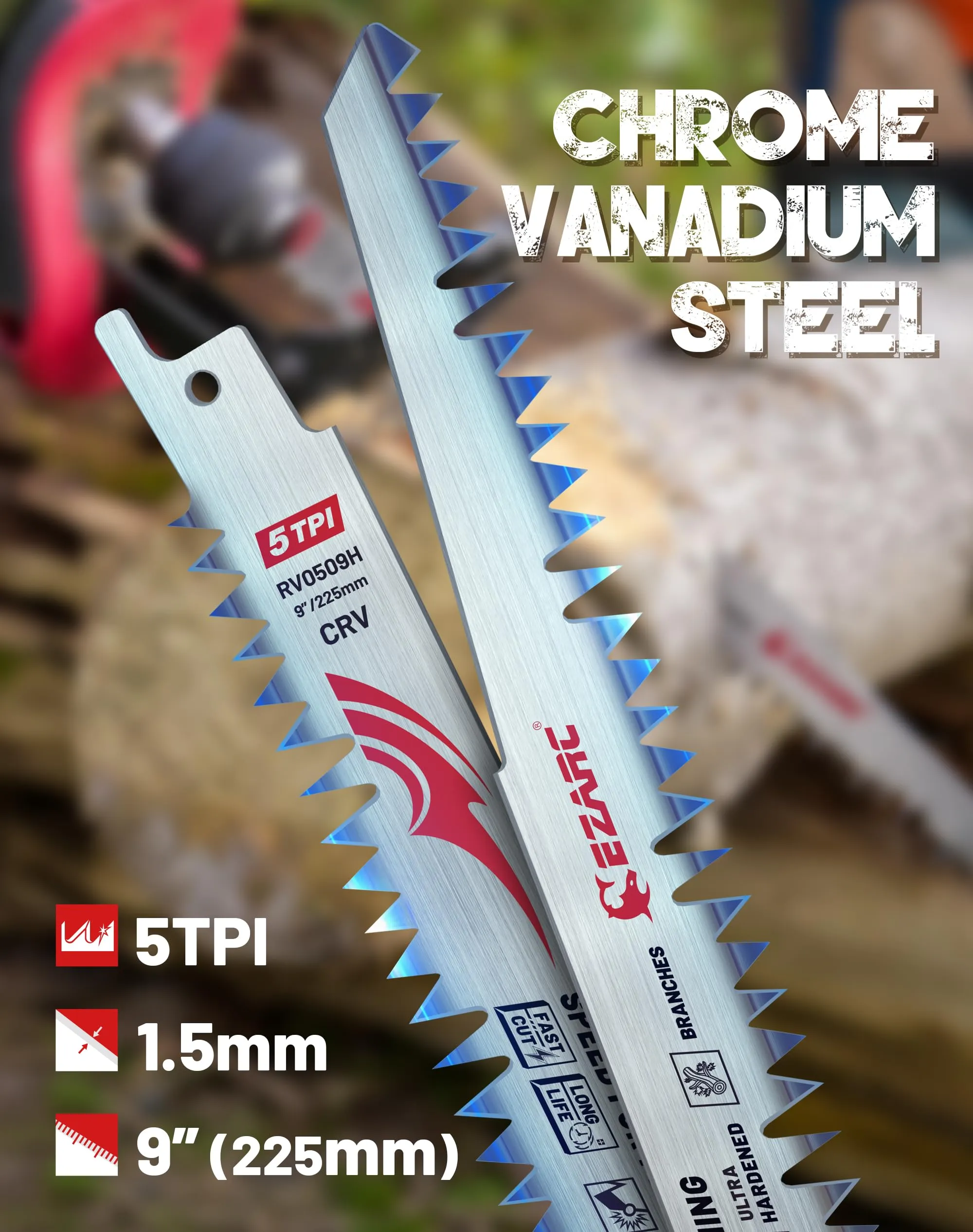 5 TPI, 9 In. Fleam Ground Teeth Wood Pruning Reciprocating Saw Blade