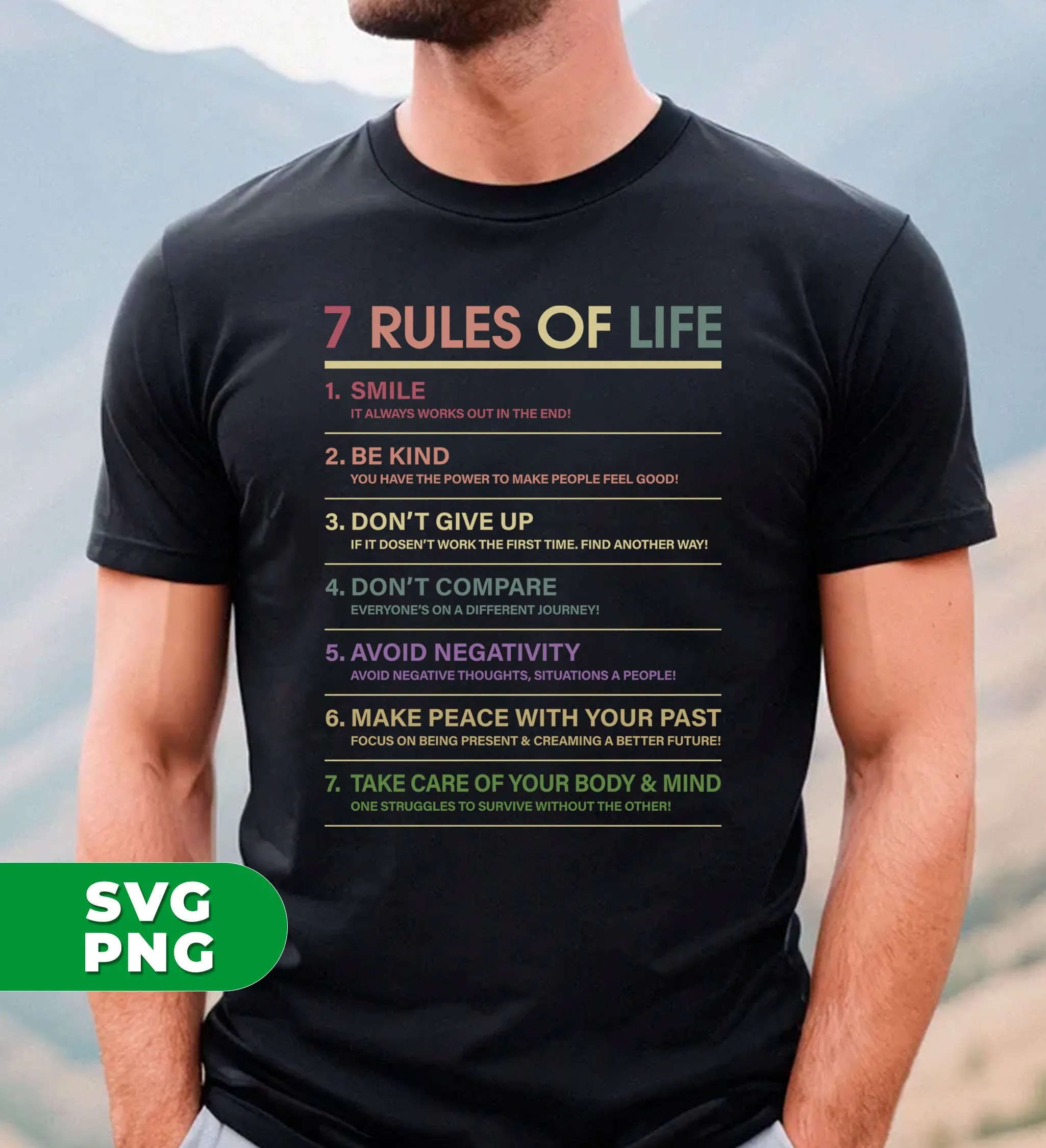 7 Rules Of Life, Don't Give Up, Love Your Rules, Digital Files, Png Sublimation