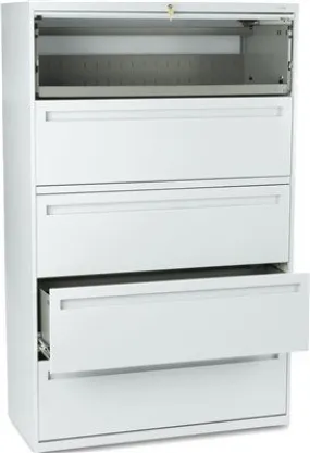 700 Series Five-Drwr Lateral File W/Roll-Out & Posting Shelves 42W Light Gray