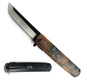 8.5" Tanto Blade Spring Assisted Pocket Knife Samurai Design