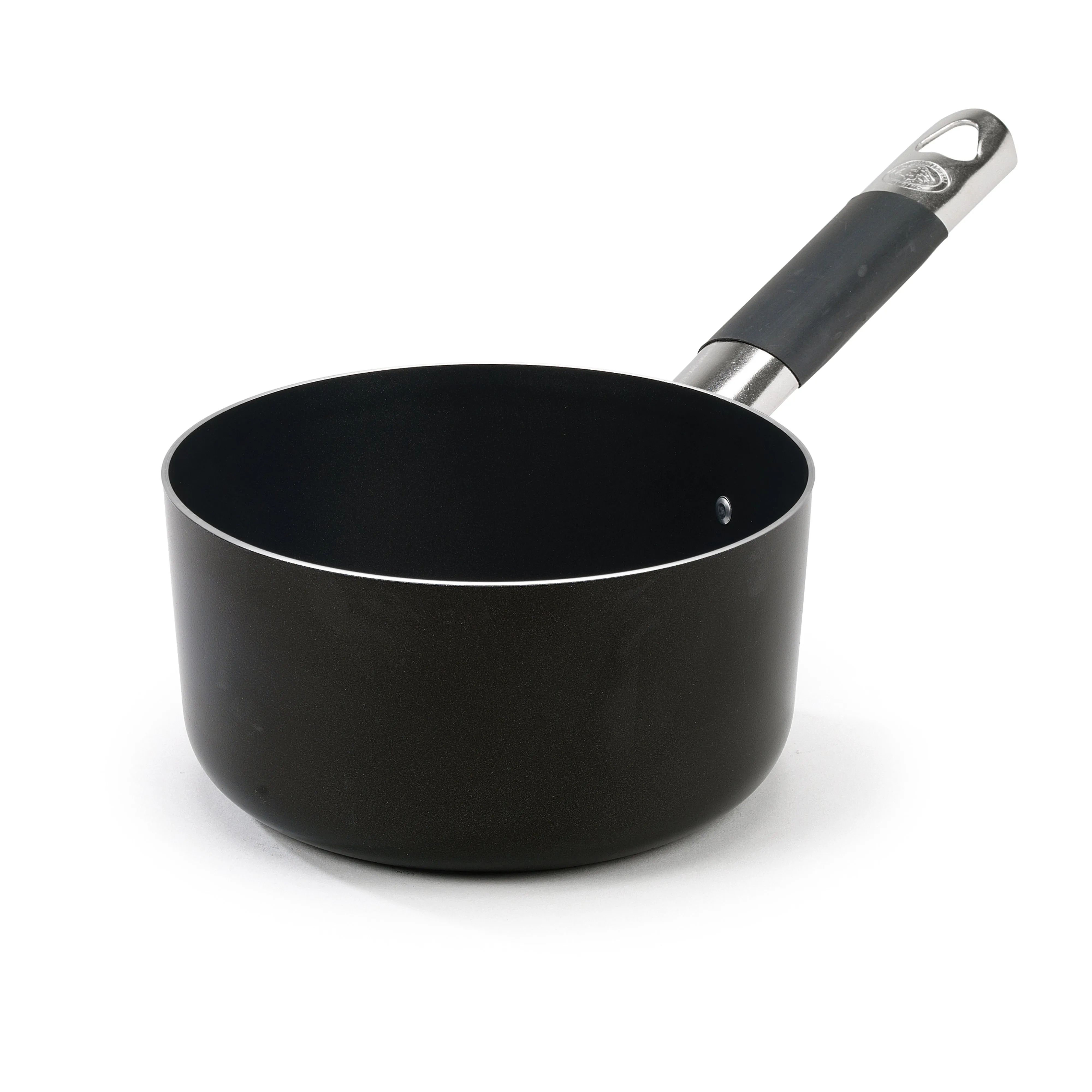 Agnelli Al-Black Aluminum 3mm Nonstick Saucepan With Stainless Steel Rubber Handle, 5.9-Quart