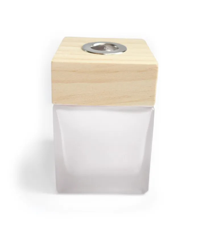 Amalthea - Square Reed Diffuser Bottles w/ Frosted Glass & Wood Lid