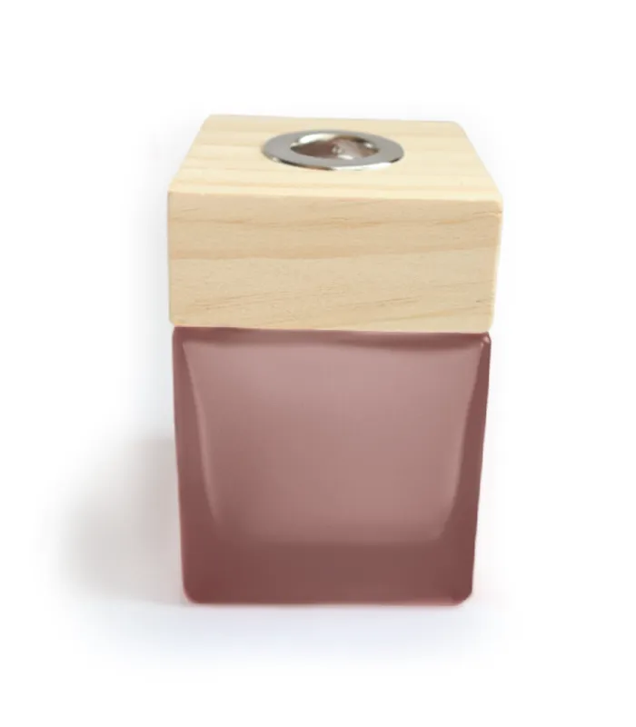 Amalthea - Square Reed Diffuser Bottles w/ Frosted Glass & Wood Lid