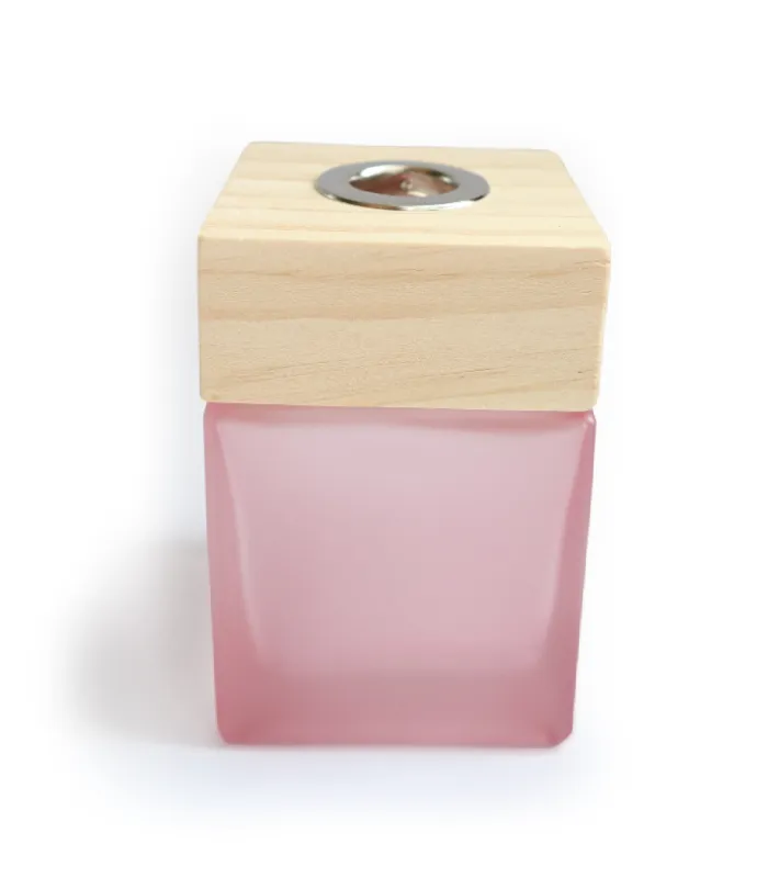 Amalthea - Square Reed Diffuser Bottles w/ Frosted Glass & Wood Lid