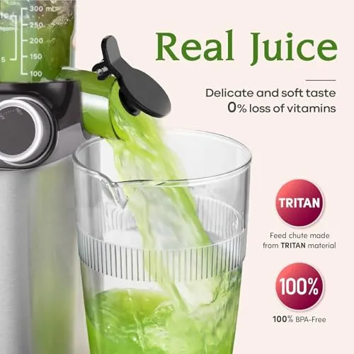 Anybear Cold Press Juicer, 200W Masticating Juicer 4.3" Large Feed Chute Fit Whole Fruits Vegetables, Slow Juicer with 2 Auger | Tritan Materials | BPA Free | Easy to Clean with Brush| Juice Recipes