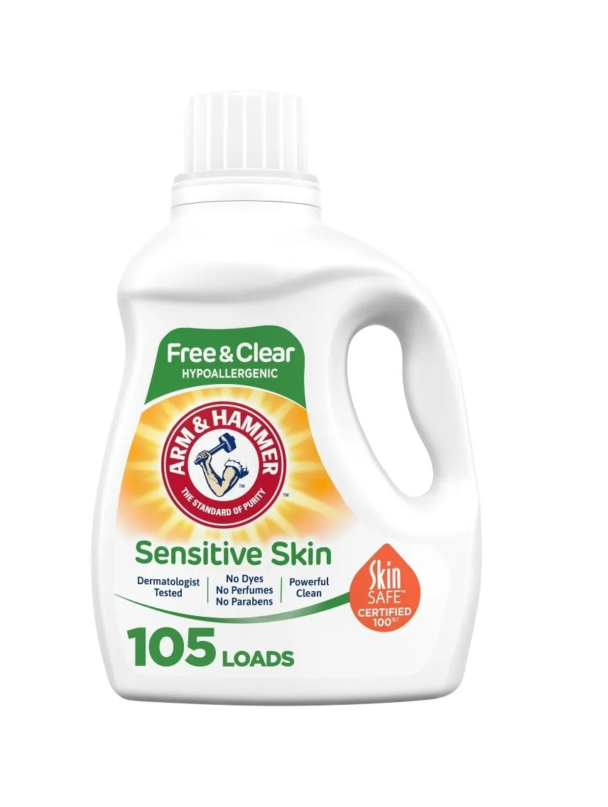 Arm & Hammer Sensitive Skin, 105 Loads, Free & Clear Liquid Laundry Detergent, 105 oz