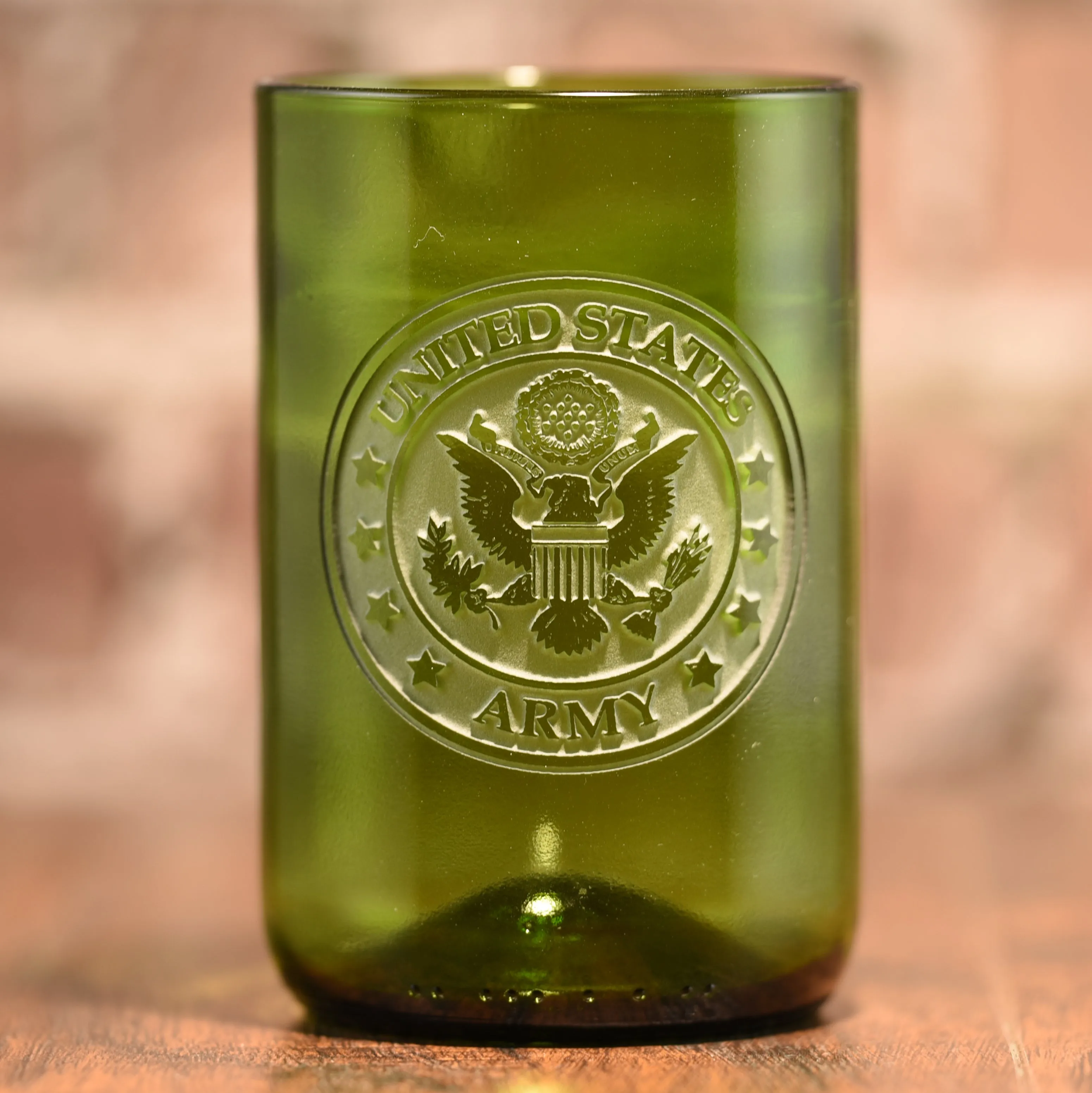 Army Soldier Gift, Engraved Green Wine Bottle Glass