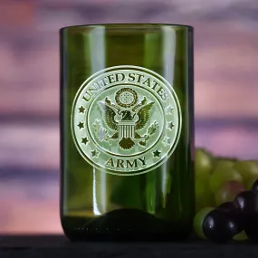 Army Soldier Gift, Engraved Green Wine Bottle Glass