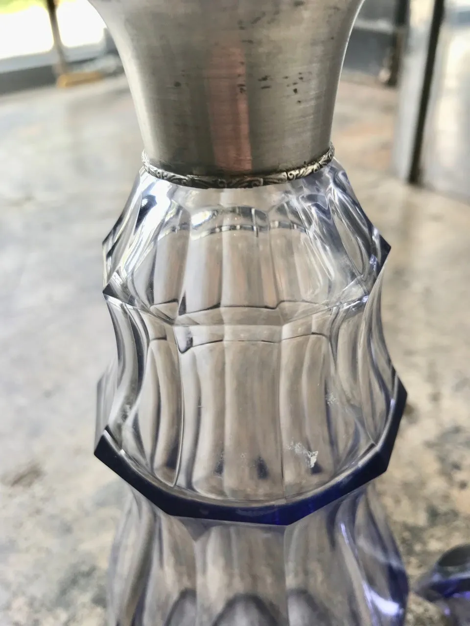 Art Deco Sterling Silver Light Blue Bottle, Italy 1940s