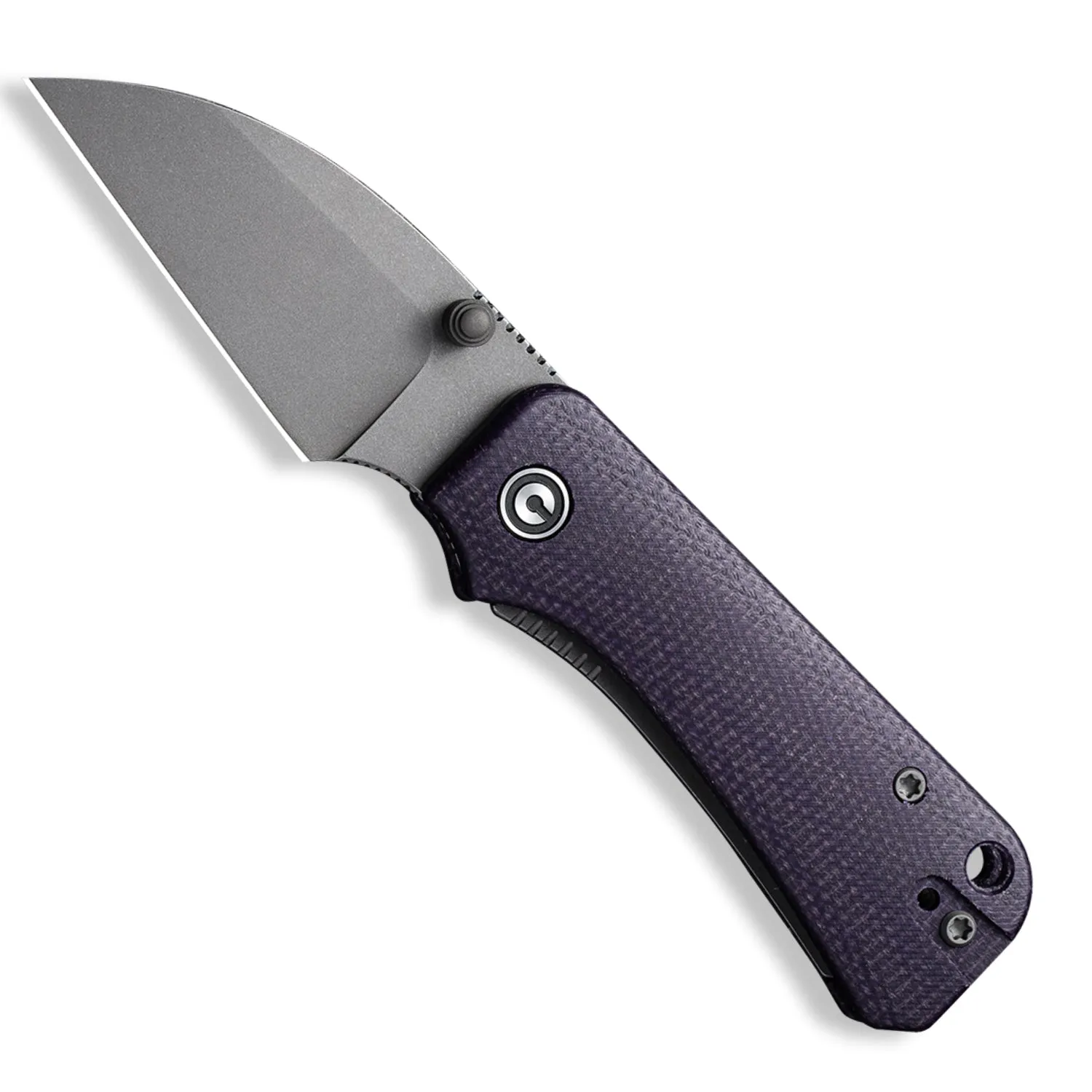 Baby Banter Pocket Knife - Purple Micarta - Gray Stonewash Nitro V Wharncliffe