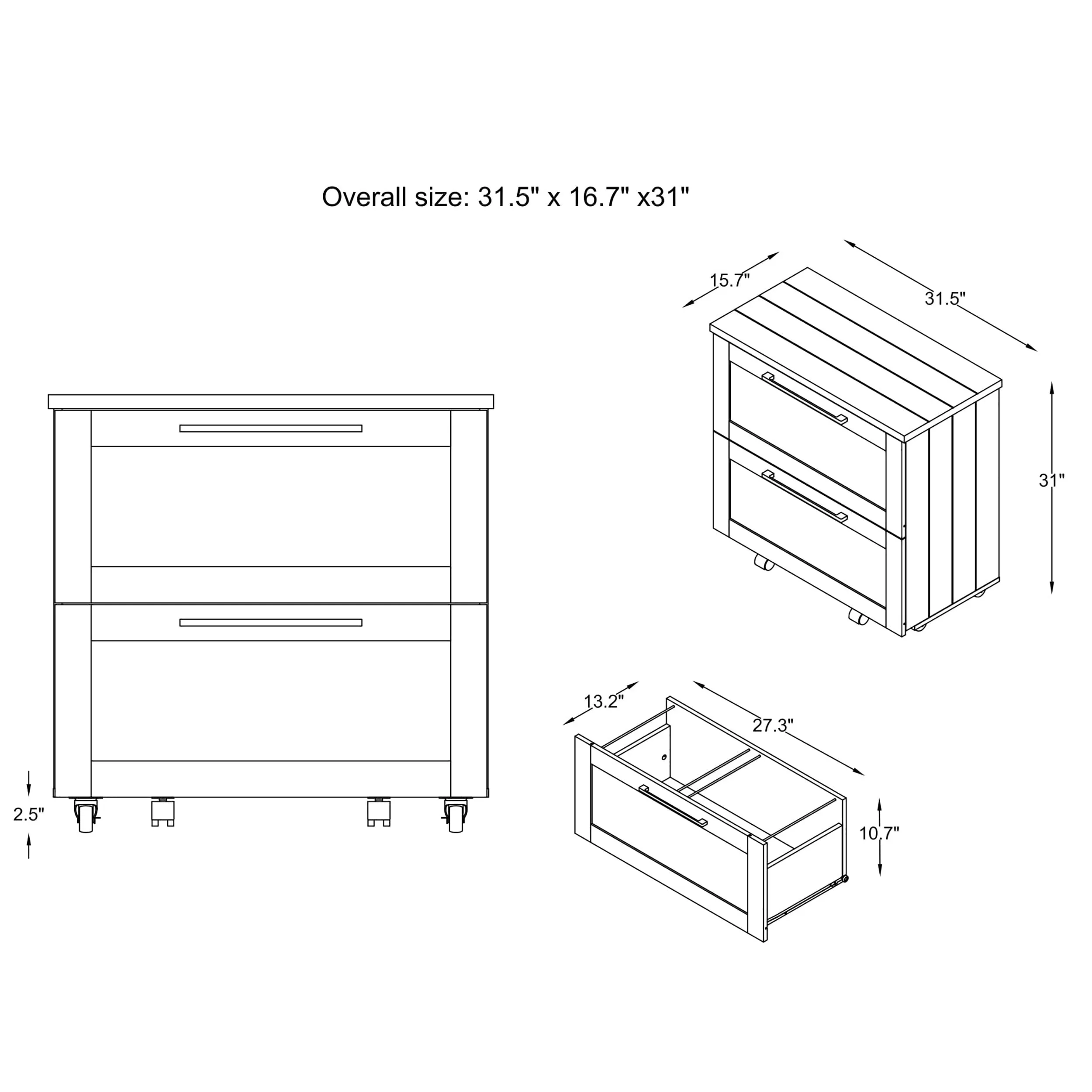 Bartleby Rustic Vintage Gray Oak Mobile 2-drawer File Cabinet