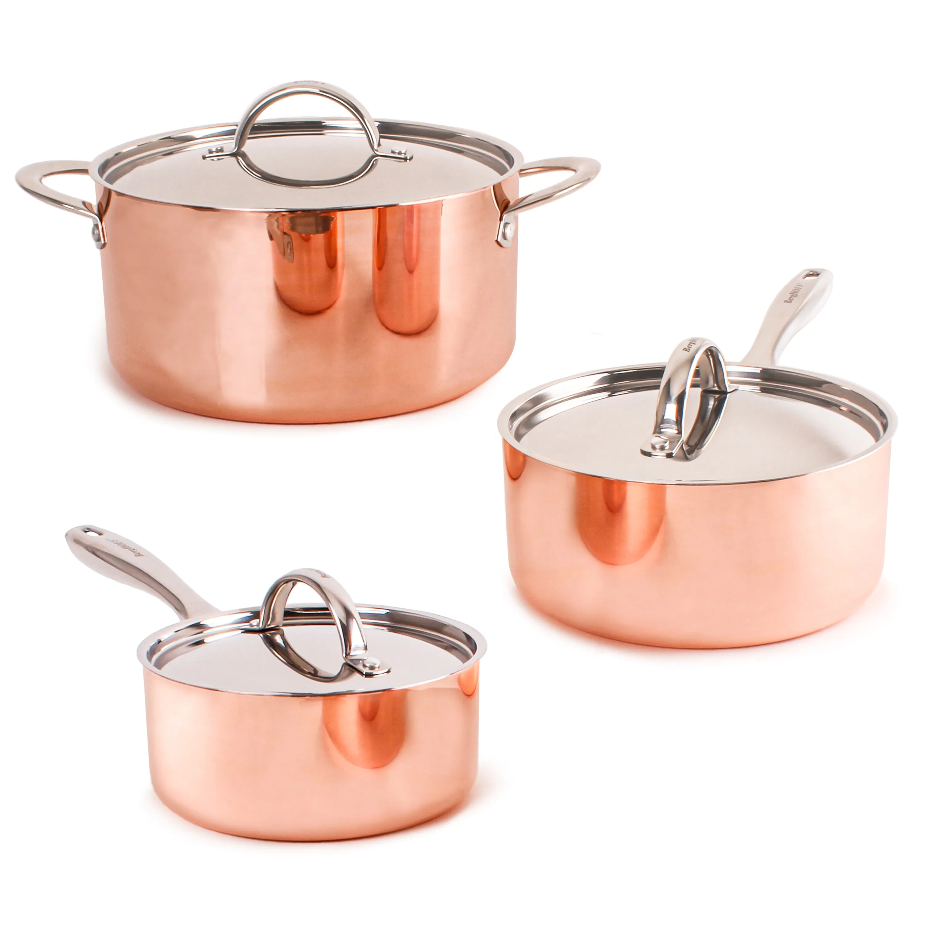 BergHOFF Vintage 6pc Tri-Ply Copper Cookware Set with Lids, Polished