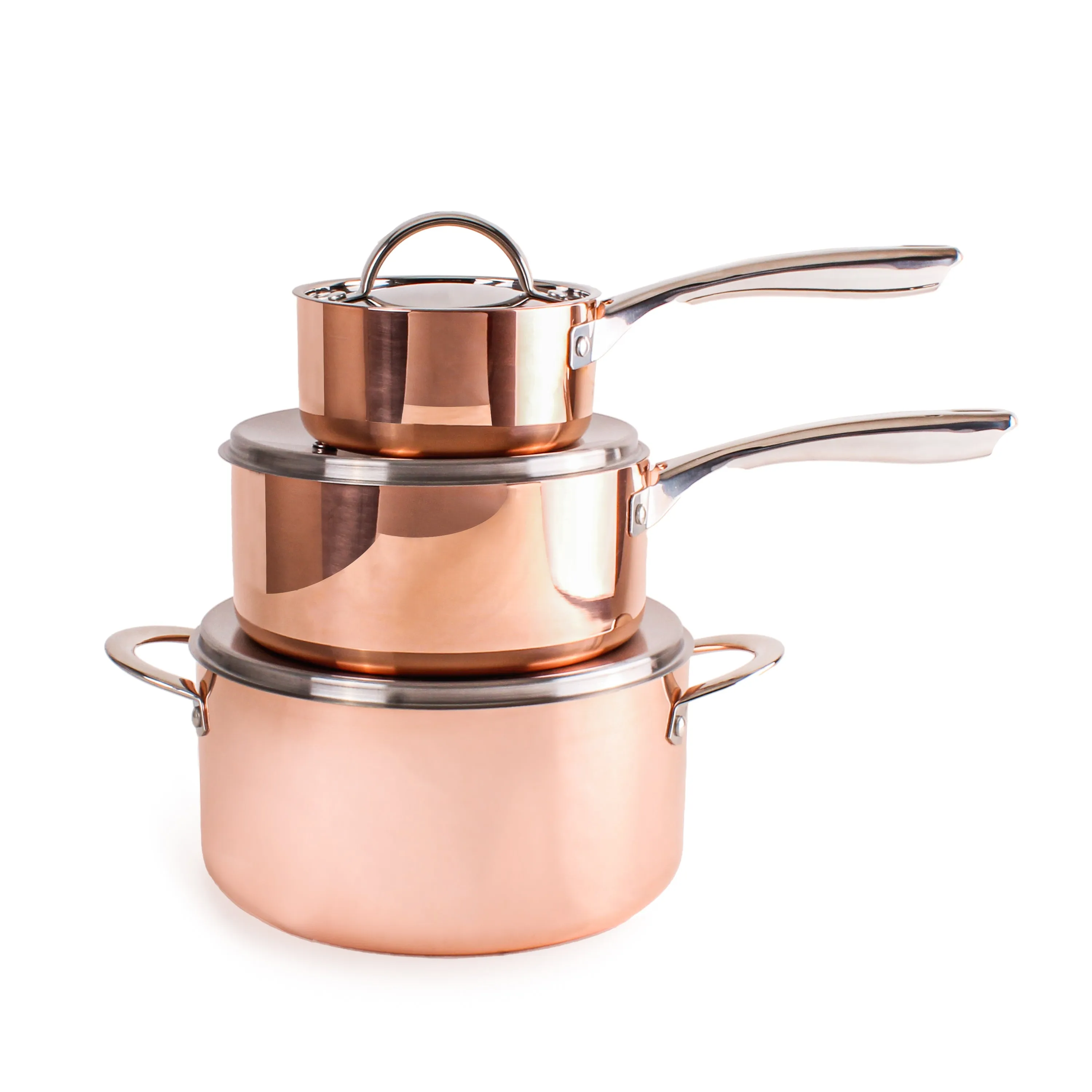 BergHOFF Vintage 6pc Tri-Ply Copper Cookware Set with Lids, Polished