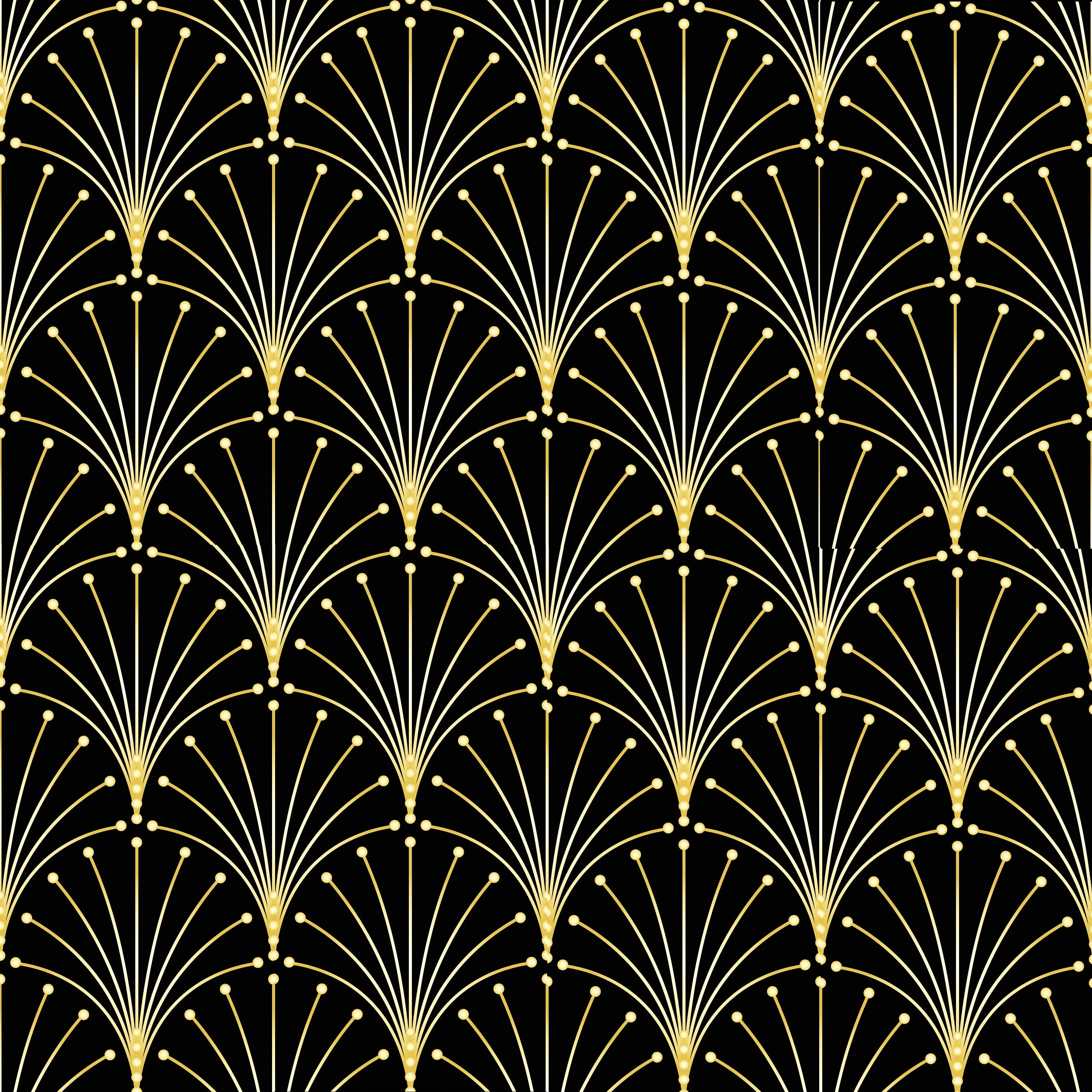 Black and Gold Fabric, Geometric Fan, Cotton or Fleece, 3918