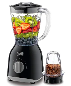 Black Decker,400W 1.5 Blender with 1 Grinder Mills,  & Extra Jar, Black, BX365J-B5