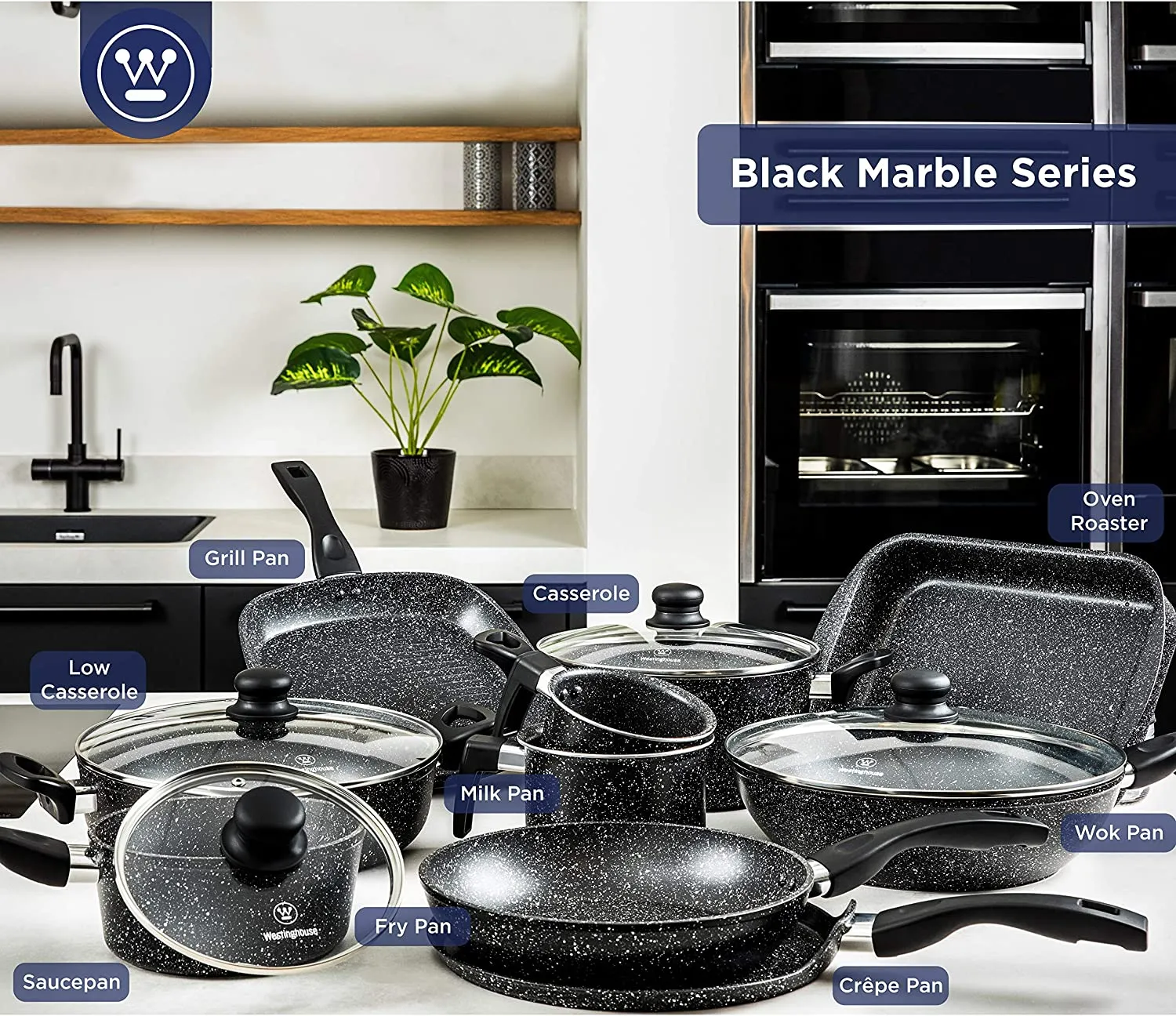 Black marble sauce pan (7")