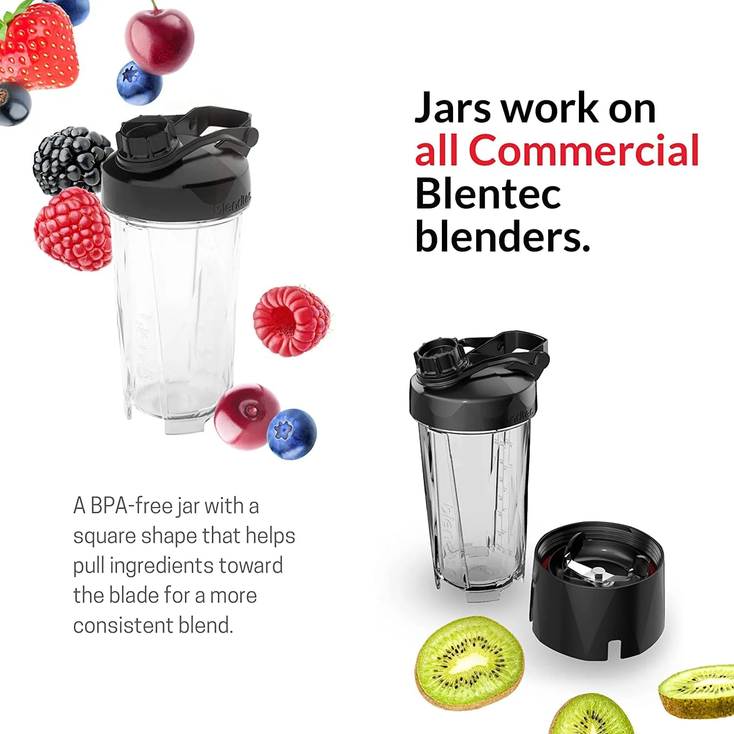 Blendtec GO 30oz volume 16oz Wet Dry Bottle Reusable Single Serve Blender Cup, Includes Travel Lid BPA-Free Jar, Clear