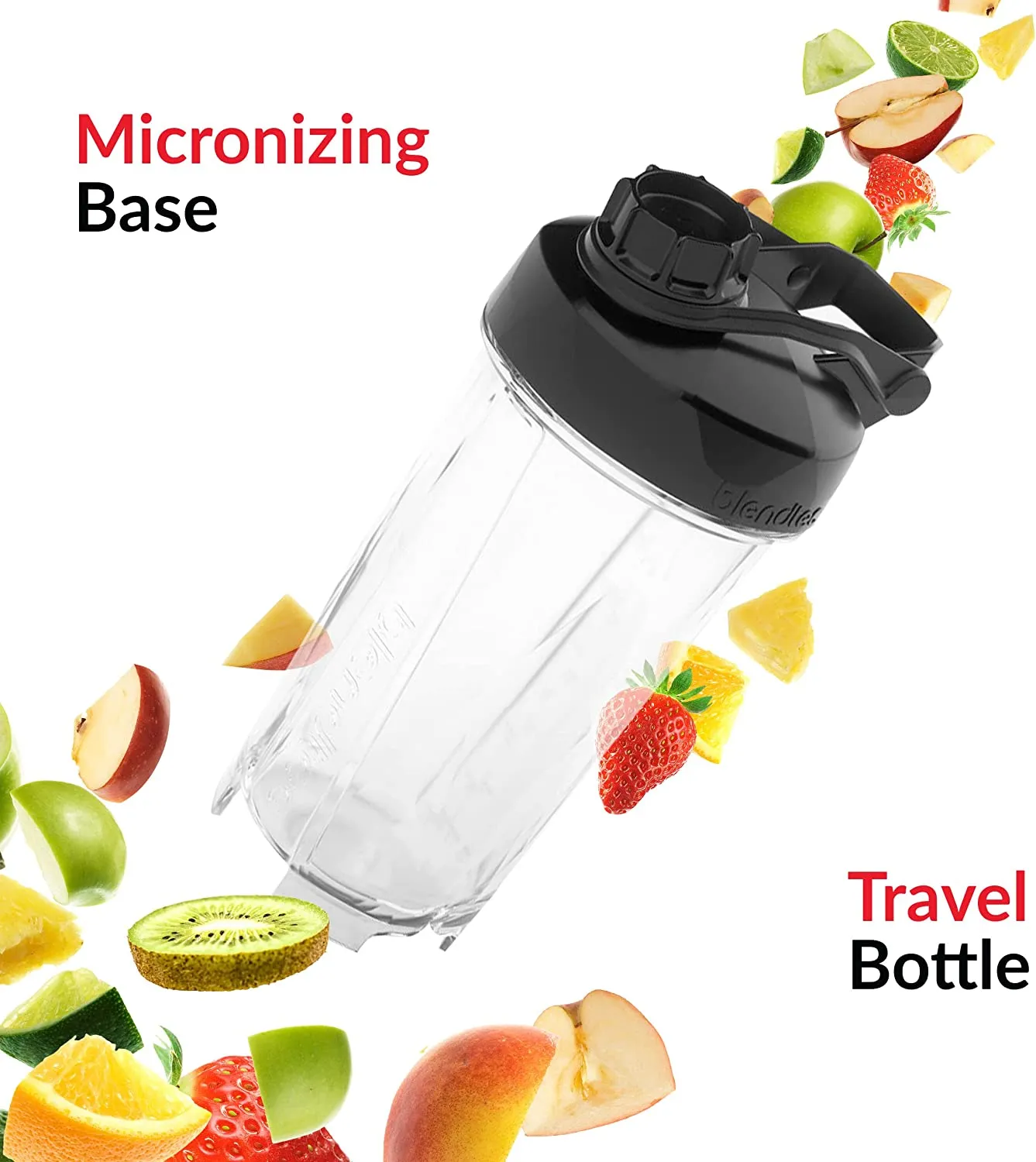 Blendtec GO 30oz volume 16oz Wet Dry Bottle Reusable Single Serve Blender Cup, Includes Travel Lid BPA-Free Jar, Clear