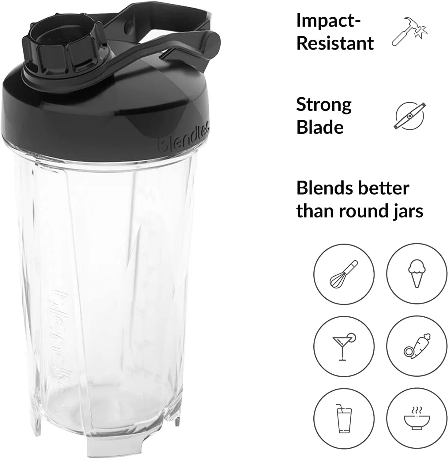 Blendtec GO 30oz volume 16oz Wet Dry Bottle Reusable Single Serve Blender Cup, Includes Travel Lid BPA-Free Jar, Clear