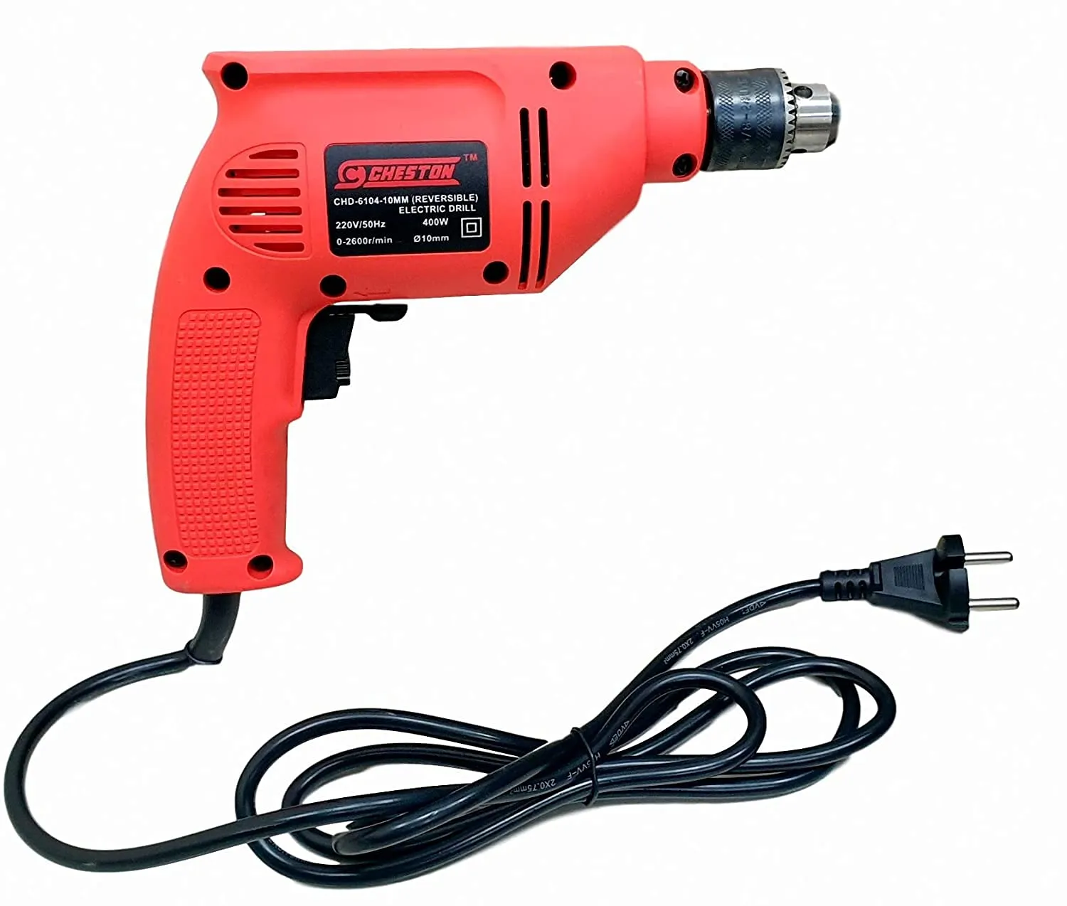 Cheston 10mm Drill/Driver Machine 6104 Reversible Hammer Driver with 2Hss 2wood 2wall 2Screwdriver Variable Speed Screwdriver Keyless Chuck 400W, 2600-RPM Power Tools