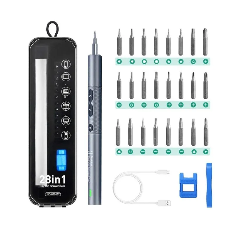 [CLEARANCE] Noyafa 28-in-1 Pen-Type Electric Mini Screwdriver Set with 24 Screwdriver Bits (4x28mm), Forward and Reverse Rotate, LED Lighting and Rechargeable 350mAh Battery for Hardware and Electronics | NO-882037