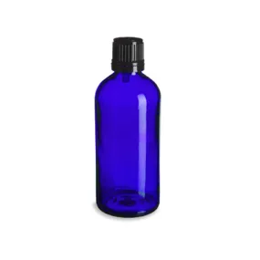 Cobalt Blue Euro Glass Bottle with Black Dropper Cap, 100 mL