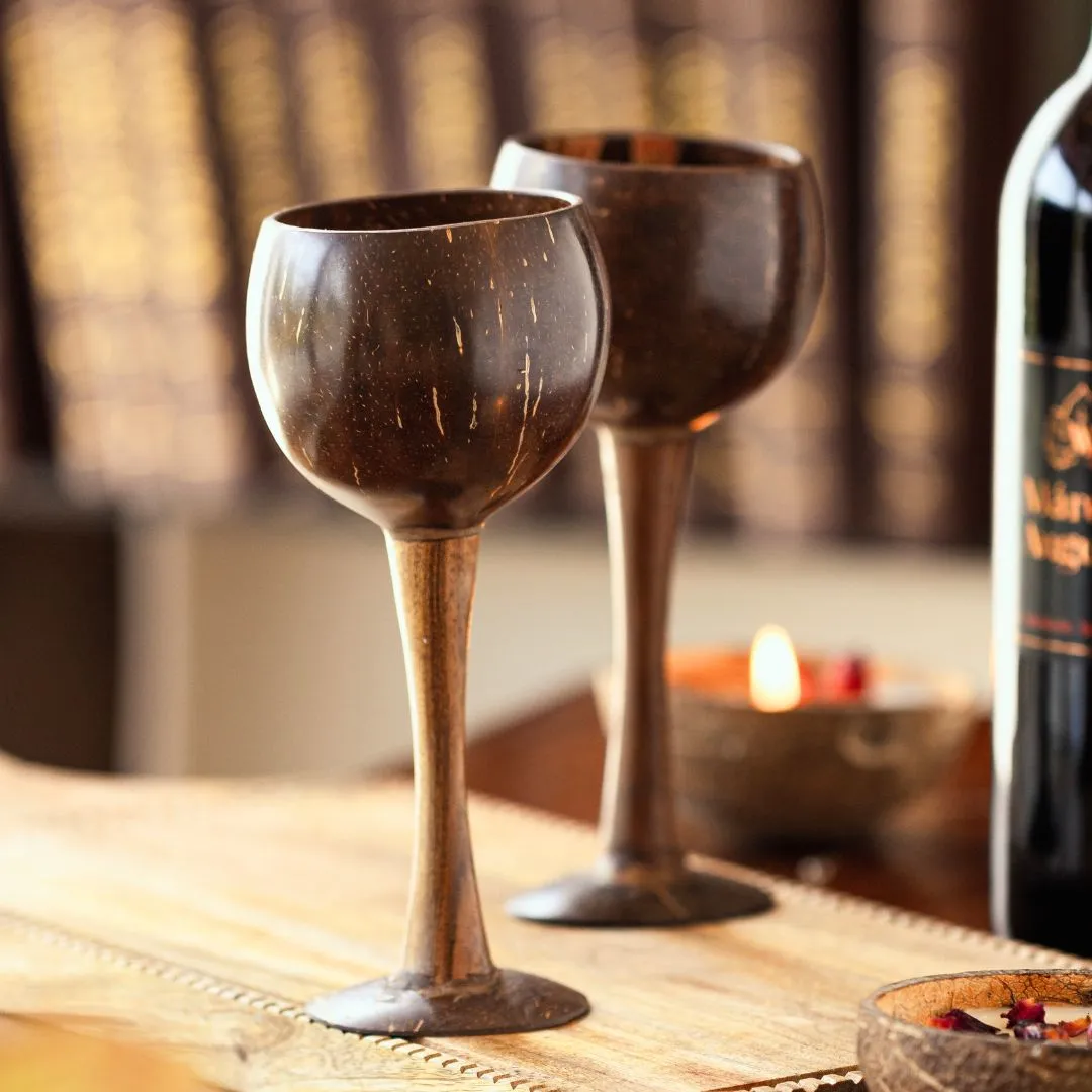 Coconut Shell & Wooden Wine Glasses | Red Wine Glasses (Set of 2)