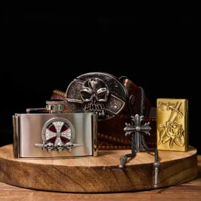 Cross Skull DIY Hidden Knife Belt Buckle Flask Buckle Bolo Tie Lighter Bundle Set