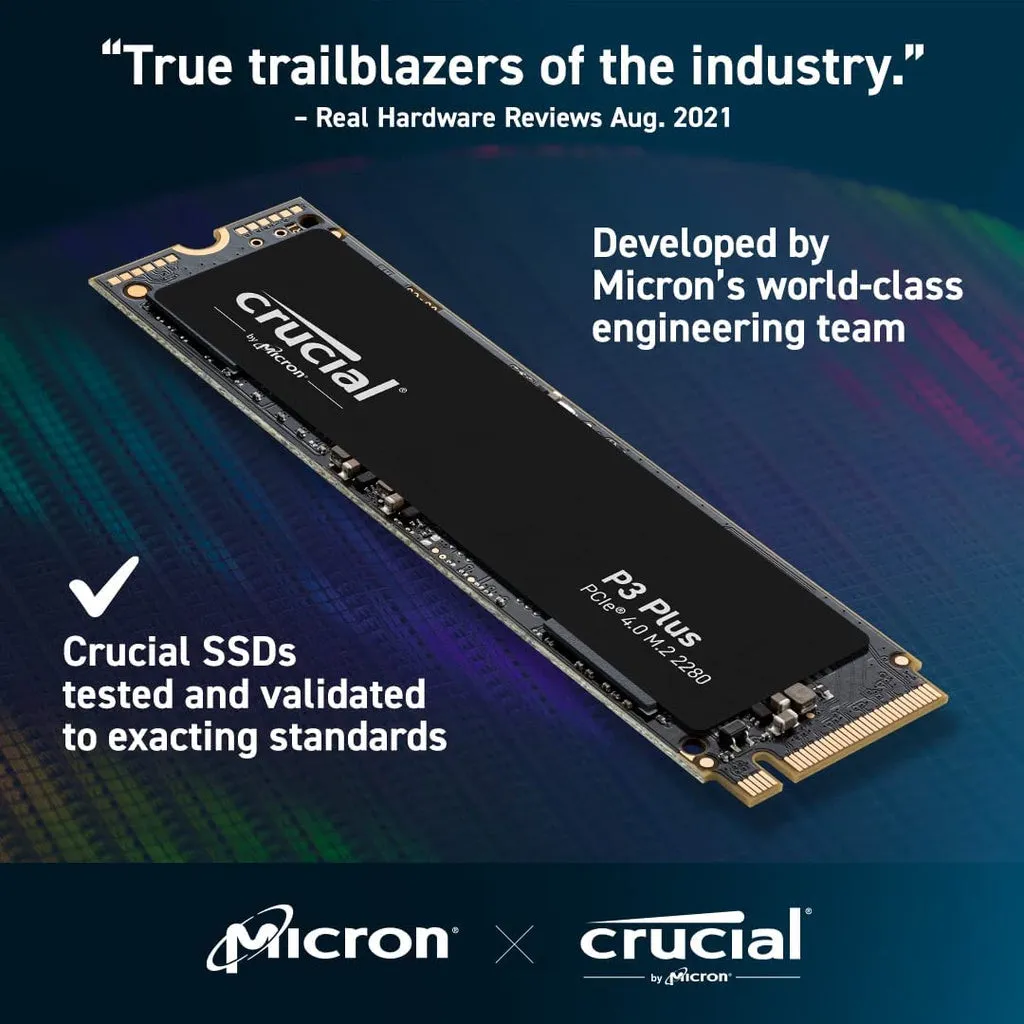 Crucial P3 (GEN3) / P3 Plus (GEN4) NVMe PCIe M.2 2280 Internal SSD Desktop/Laptop SSD Storage (250GB/500GB/1TB/2TB)