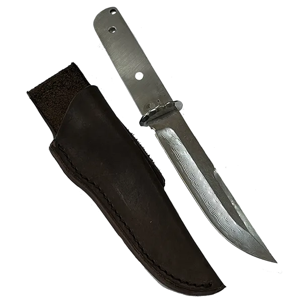 Custom Leather Knife Sheath - Fits San Mai Damascus Tanto Knife Kit - SHWW4 - 1 5/8" opening and a 6 1/8" length with Belt loop.