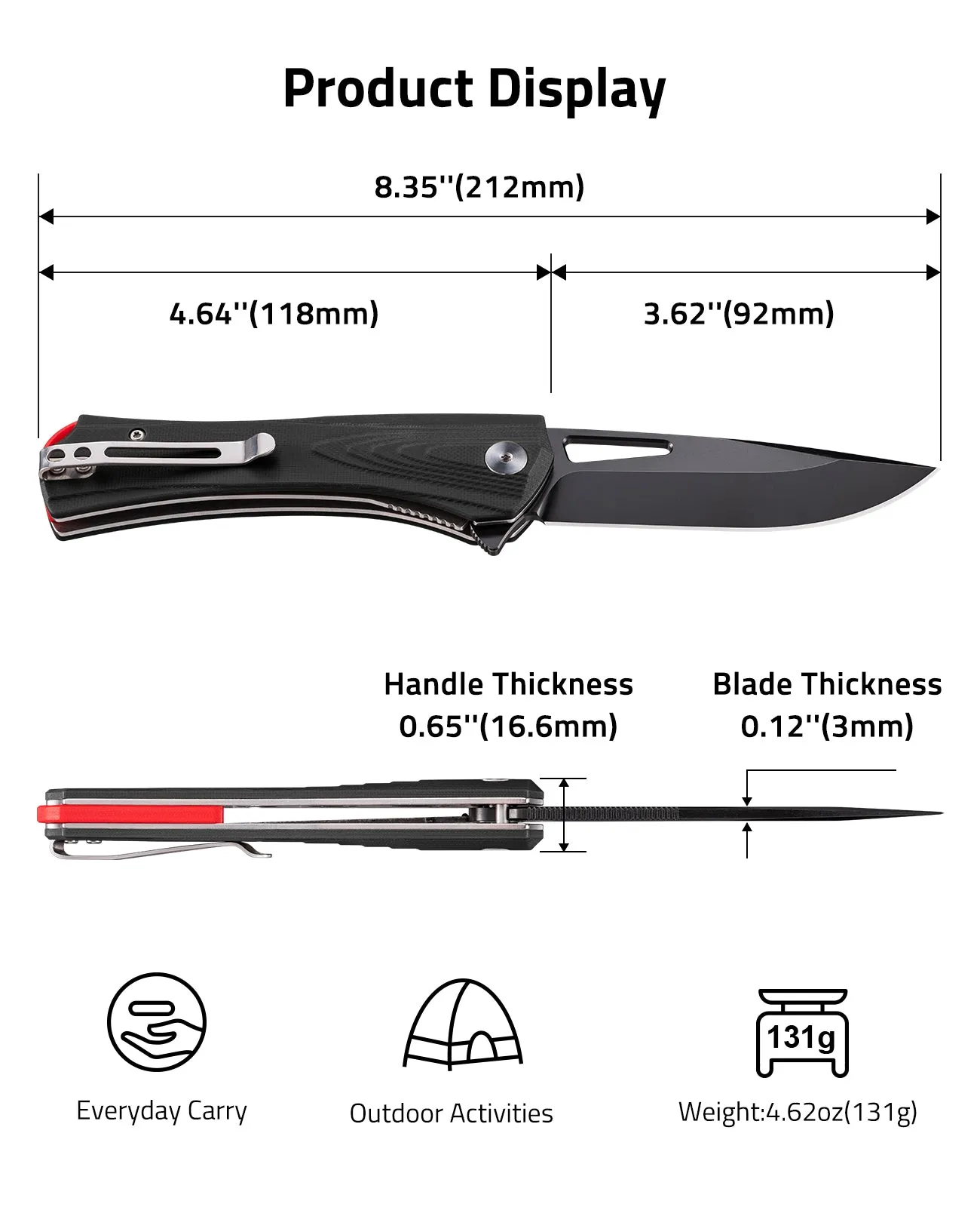 CVLIFE Pocket Knife for Men - 3.62" Sharp D2 Blade G10 Handle