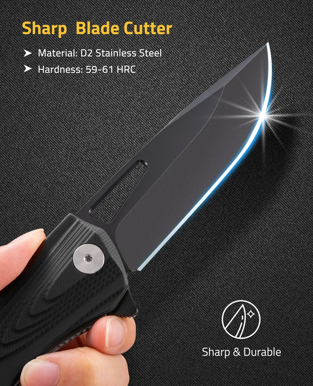 CVLIFE Pocket Knife for Men - 3.62" Sharp D2 Blade G10 Handle