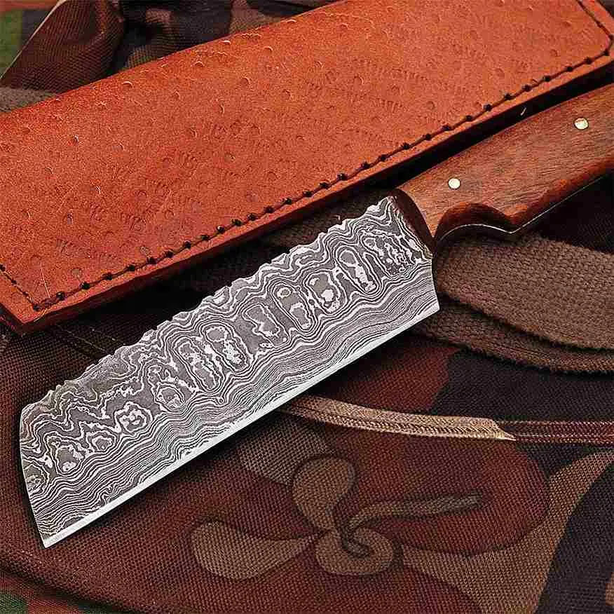 Damascus Cleaver Knife with Rose-wood Handle KCL1201RED