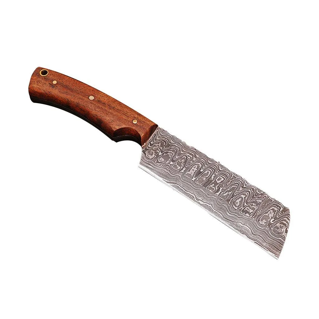 Damascus Cleaver Knife with Rose-wood Handle KCL1201RED