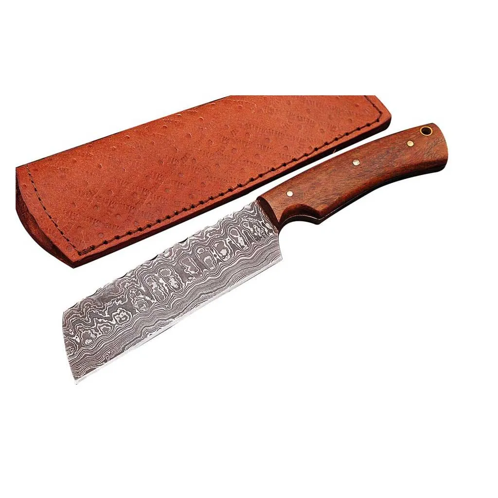 Damascus Cleaver Knife with Rose-wood Handle KCL1201RED