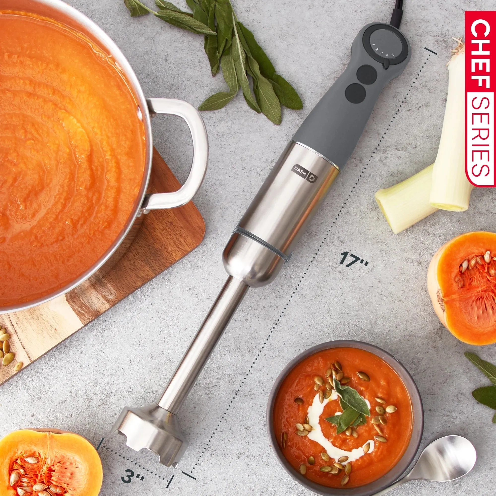 Dash DDHB300GBGY02 Chef Series Deluxe Immersion Hand Blender Dash Chef Series Deluxe Immersion Hand Blender, Cool Grey