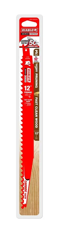 Diablo DS1203CP3 Reciprocating Saw Blade, 12 in L, 3 TPI, Carbide Cutting Edge, 3/PK :CD 3: QUANTITY: 1