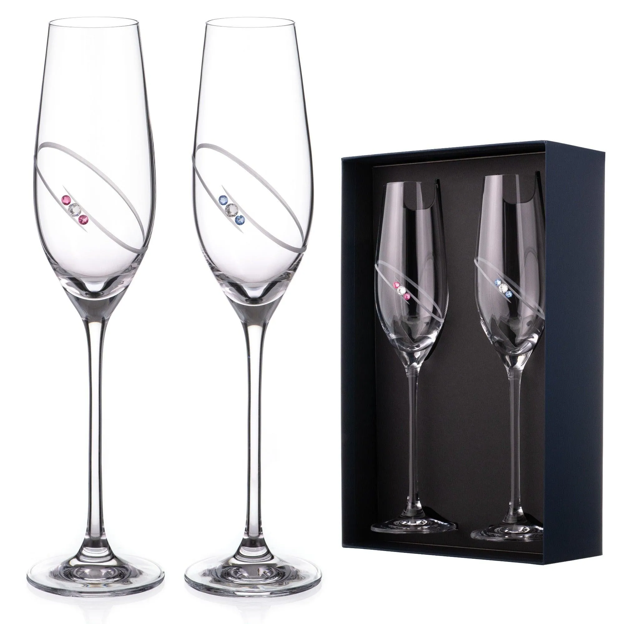 DIAMANTE RING CHAMPAGNE GLASS WITH SWAROVSKI® CRYSTALS – SET OF 2 - MADE IN SLOVAKIA