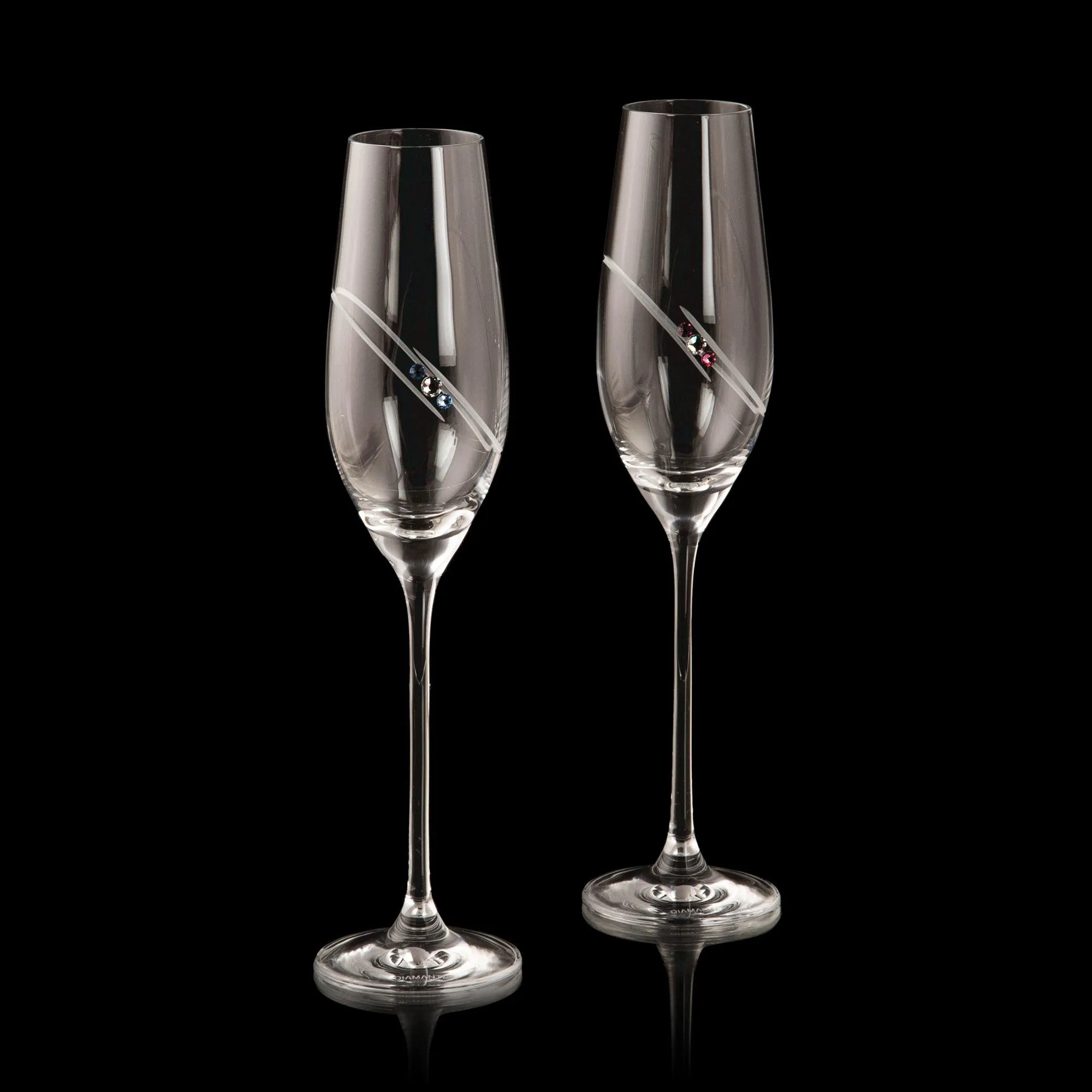 DIAMANTE RING CHAMPAGNE GLASS WITH SWAROVSKI® CRYSTALS – SET OF 2 - MADE IN SLOVAKIA