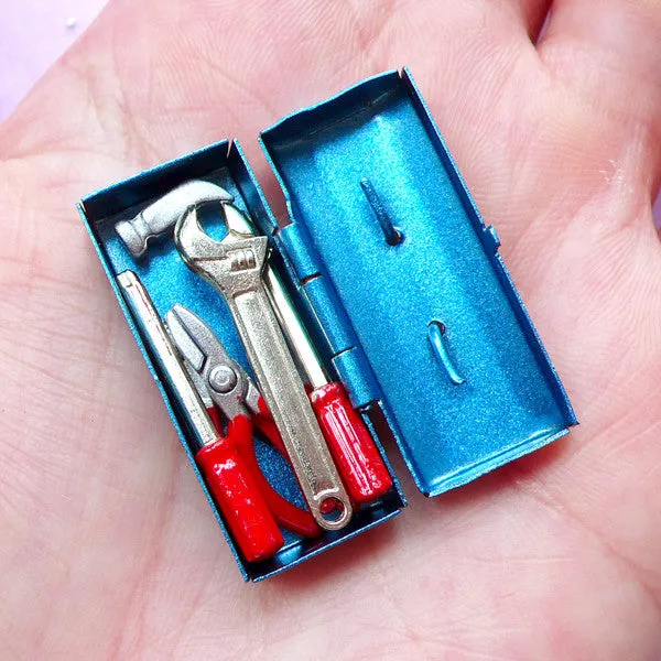 Dollhouse Tool Box with Hand Tools | Miniature Toolbox | Doll House Hardware (Set of 7 pcs)