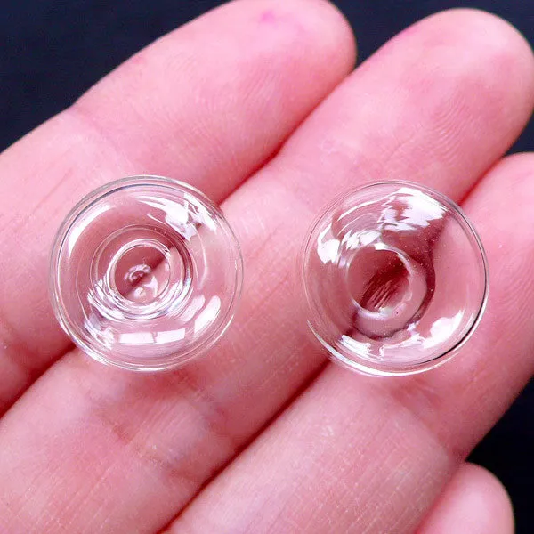 Flat Round Glass Bubble in 14mm | Clear Glass Vial Bottle | Bubble Earrings Making | Terrarium Jewellery Findings (2pcs)